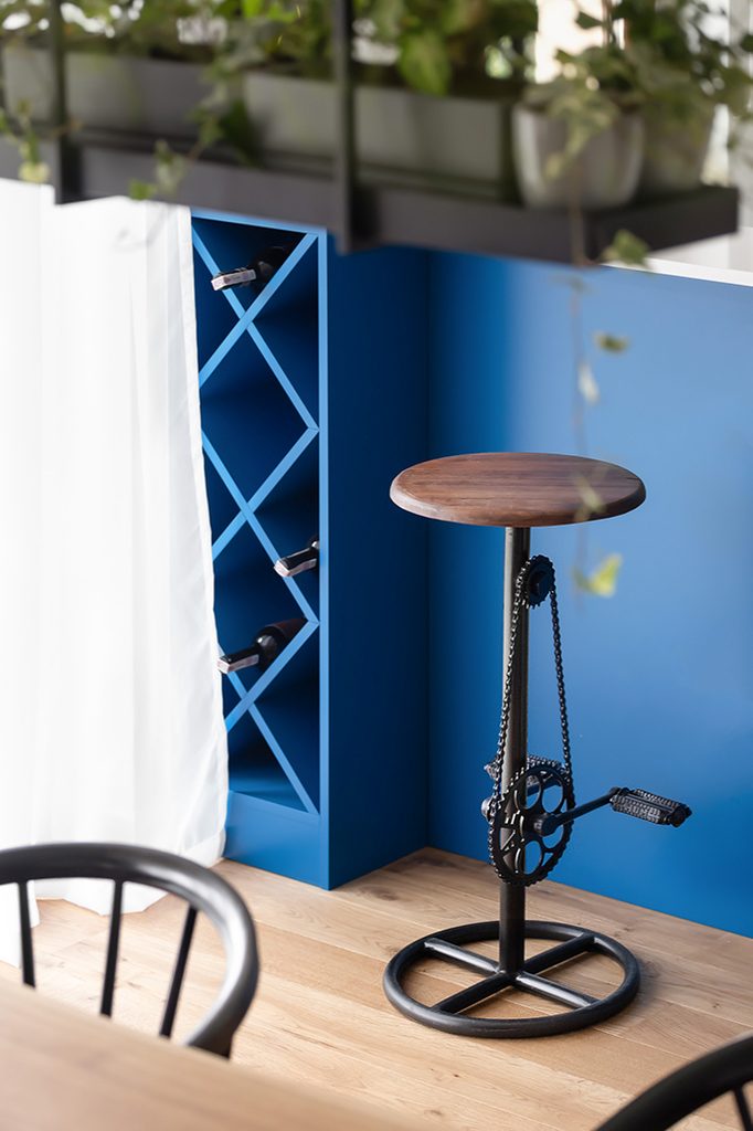 industrial bar stool with bike pedals