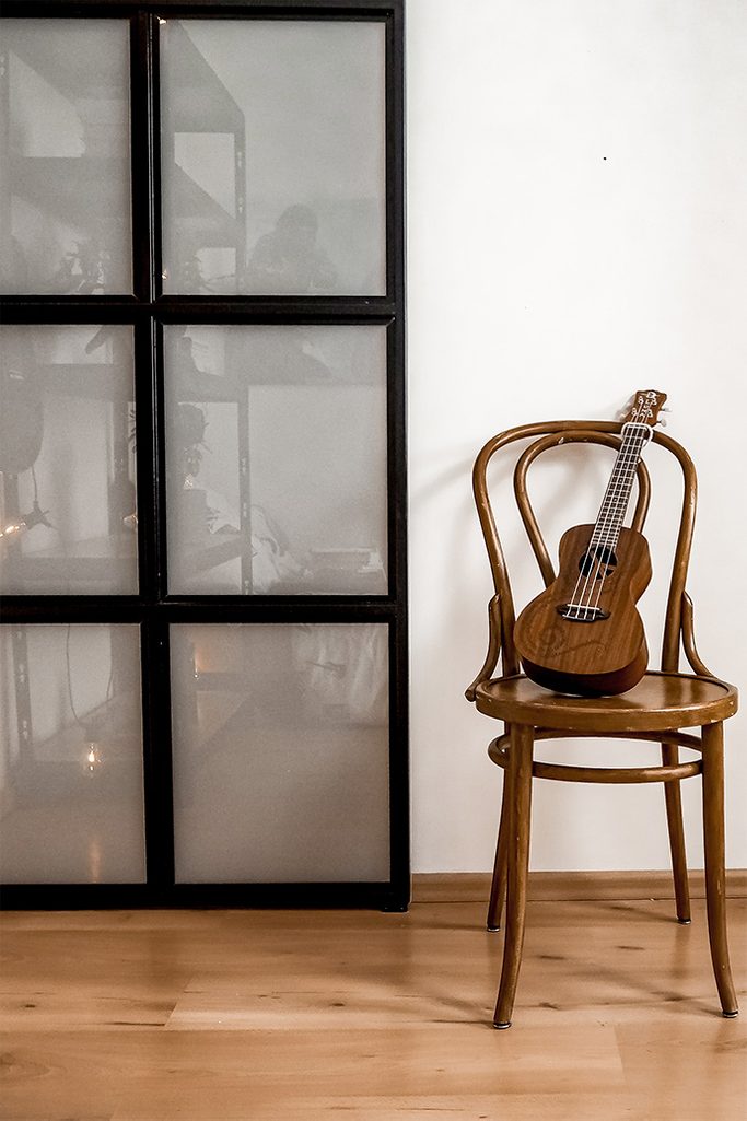 student room decoration, bentwood chair, vintage chair, glass door in metal frame